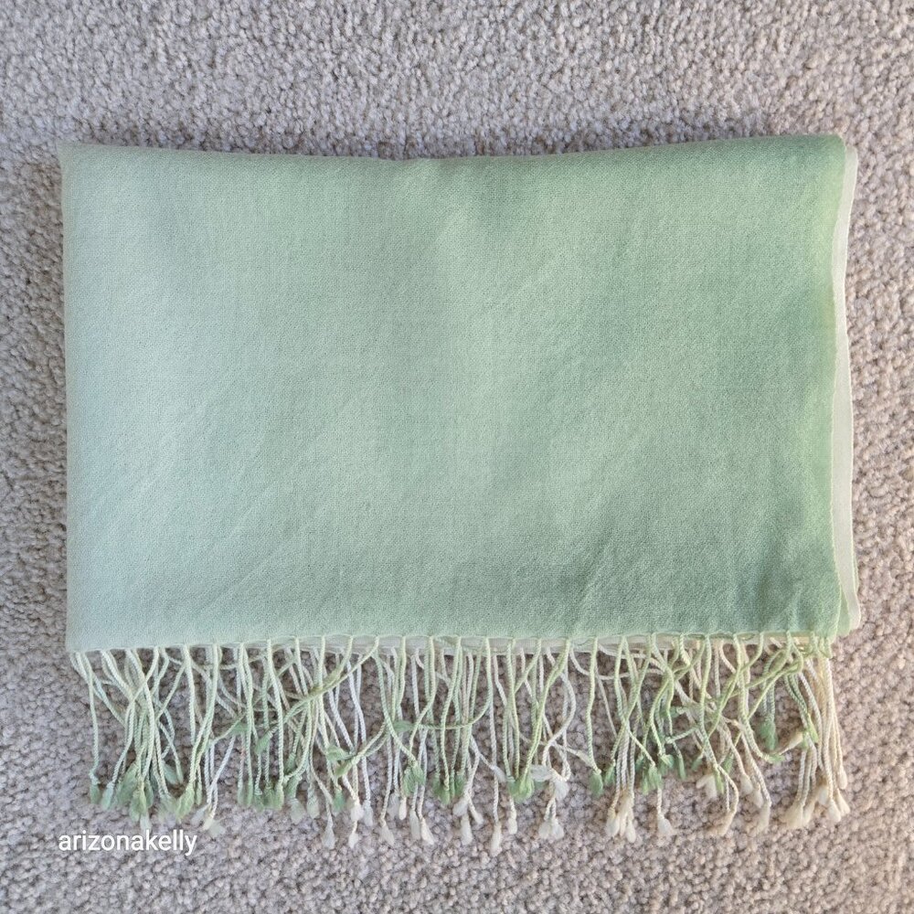 John Hanley 100% Wool Lightweight Scarf Gradient Green